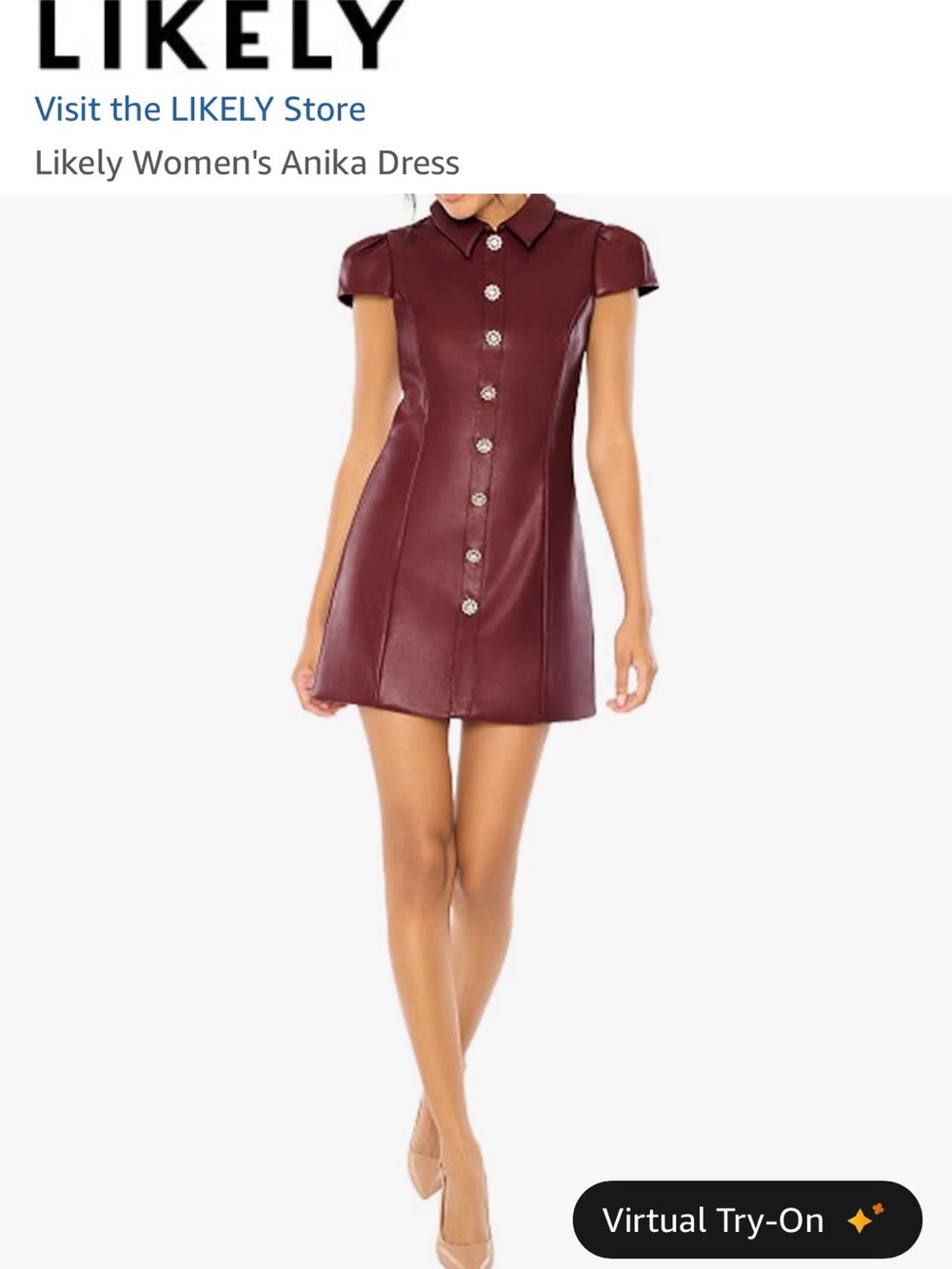 Likely Burgundy Faux-Leather Button Front Mini Dress